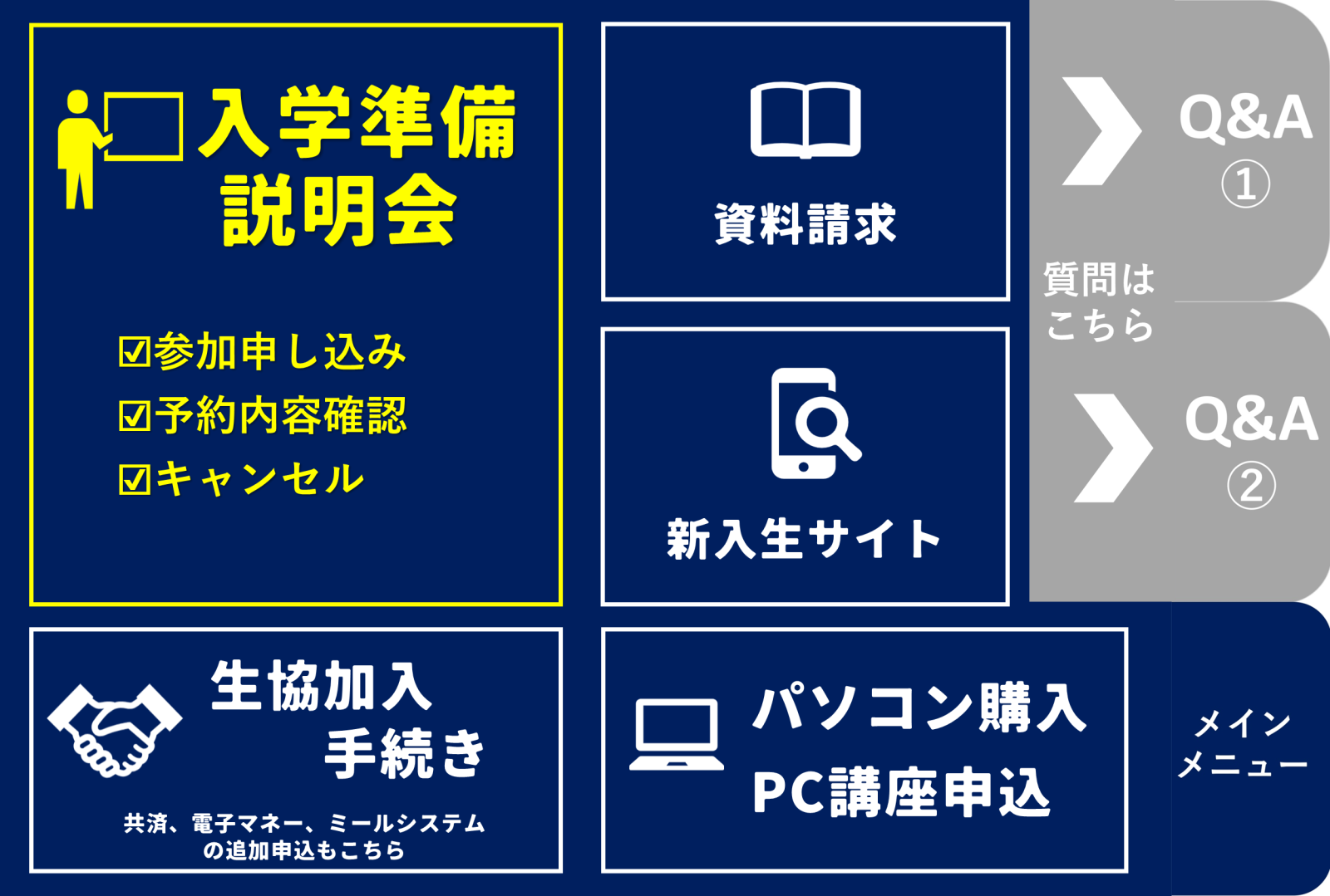 メニューの中の「説明会申し込み」をタップ
