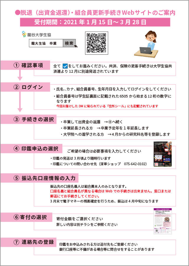 出資金返還 卒業記念品 卒業予定の方 龍谷大学生活協同組合